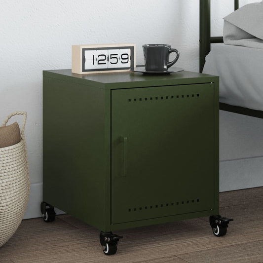 Olive Green Steel Bedside Cabinet 36x39x43.5 cm