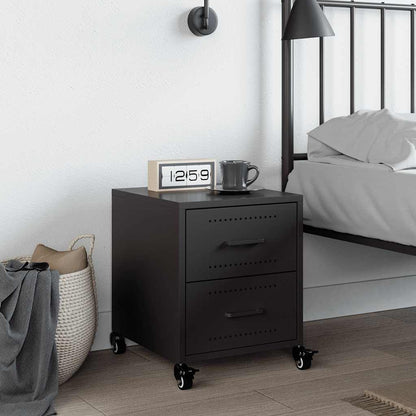 Sleek Black Steel Bedside Cabinet - 36x39x43.5 cm