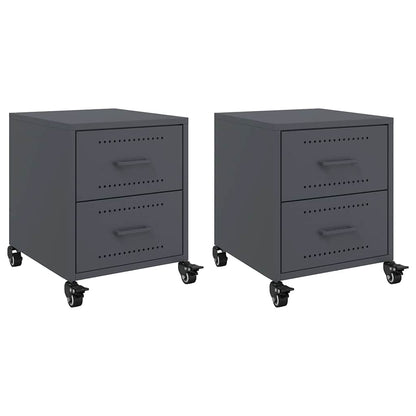 Anthracite Steel Bedside Cabinets Set of 2 - Sleek 36x39x43.5 cm