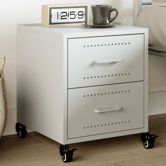 White Steel Bedside Cabinet, 36x39x43.5 cm - Modern & Durable Design