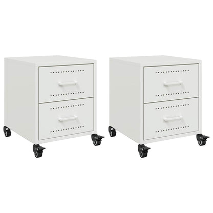 Set of 2 White Steel Bedside Cabinets - 36x39x43.5 cm