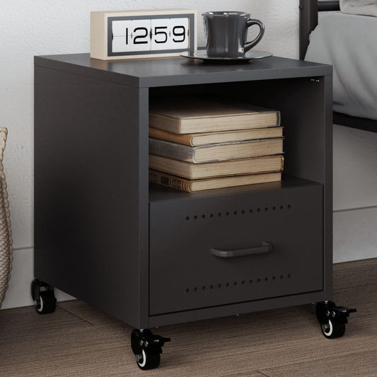 Black Steel Bedside Cabinet - 36x39x43.5 cm Durable & Stylish