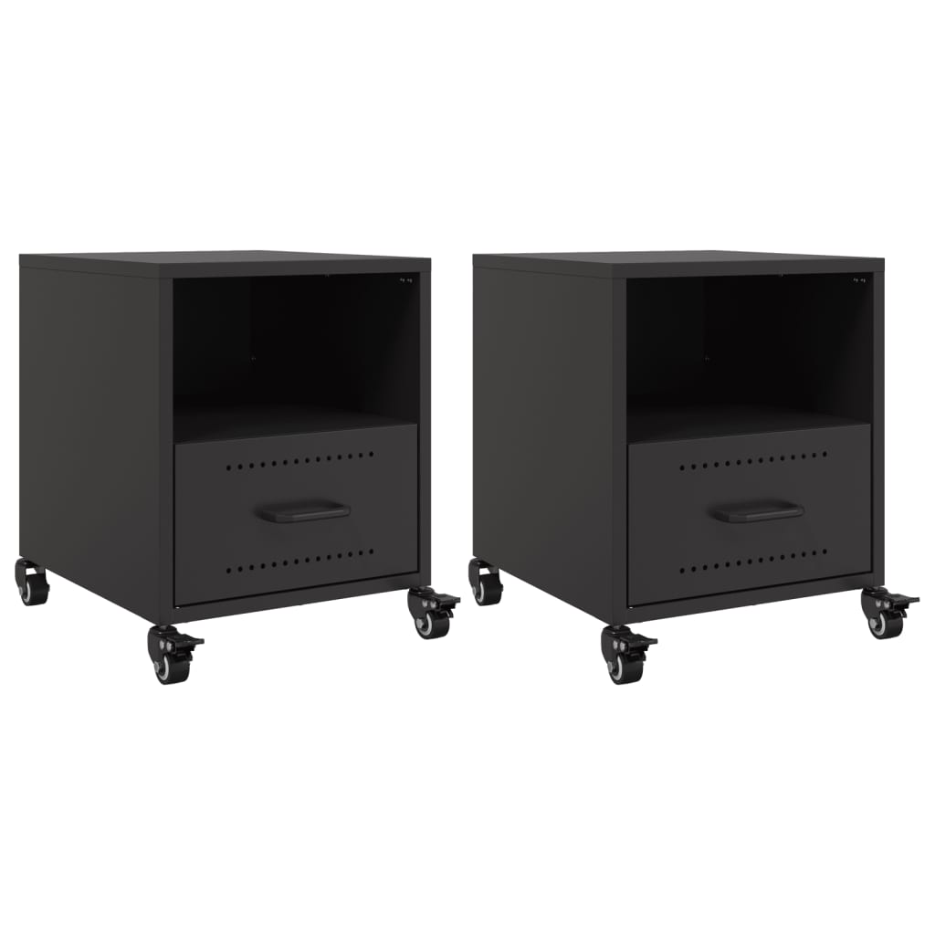 Sleek Black Steel Bedside Cabinets Set - 36x39x43.5 cm (2 Pcs)