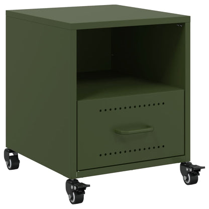 Olive Green Steel Bedside Cabinet - 36x39x43.5 cm