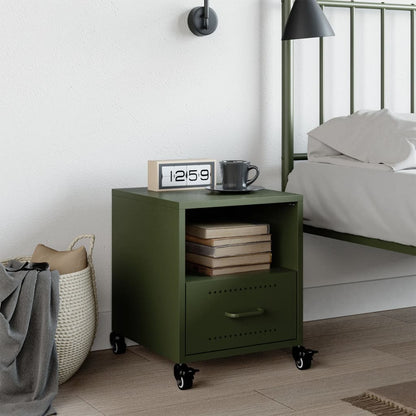 Olive Green Steel Bedside Cabinet - 36x39x43.5 cm