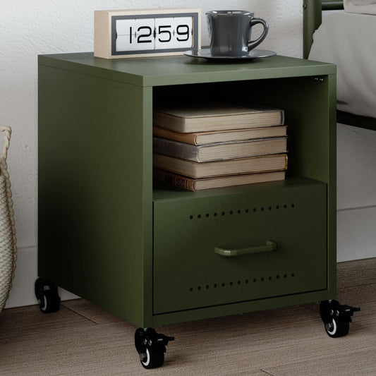 Olive Green Steel Bedside Cabinet - 36x39x43.5 cm