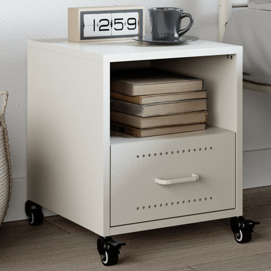 Sleek White Steel Bedside Cabinet - Compact 36x39x43.5 cm Design