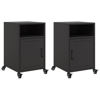 Sleek Black Steel Bedside Cabinets, Set of 2, 36x39x59 cm