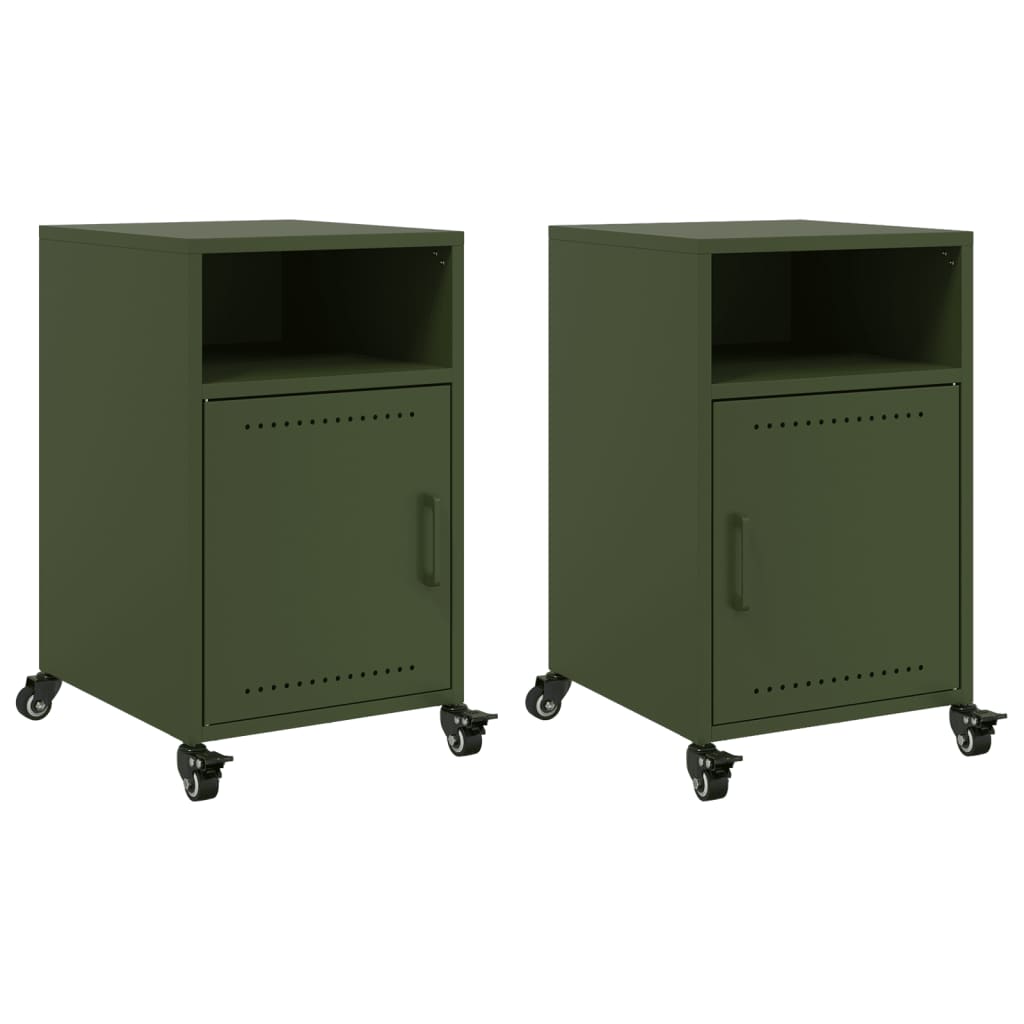 Olive Green Steel Bedside Cabinets Set of 2 - 36x39x59 cm