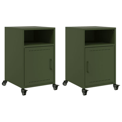 Olive Green Steel Bedside Cabinets Set of 2 - 36x39x59 cm