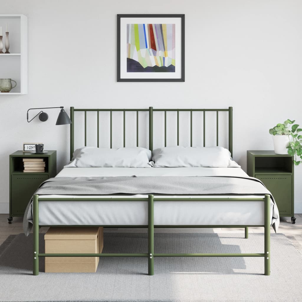 Olive Green Steel Bedside Cabinets Set of 2 - 36x39x59 cm