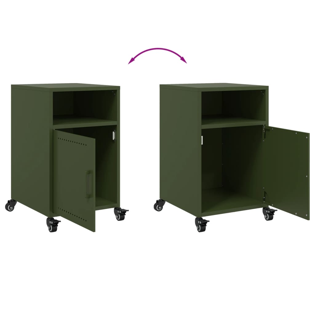 Olive Green Steel Bedside Cabinets Set of 2 - 36x39x59 cm