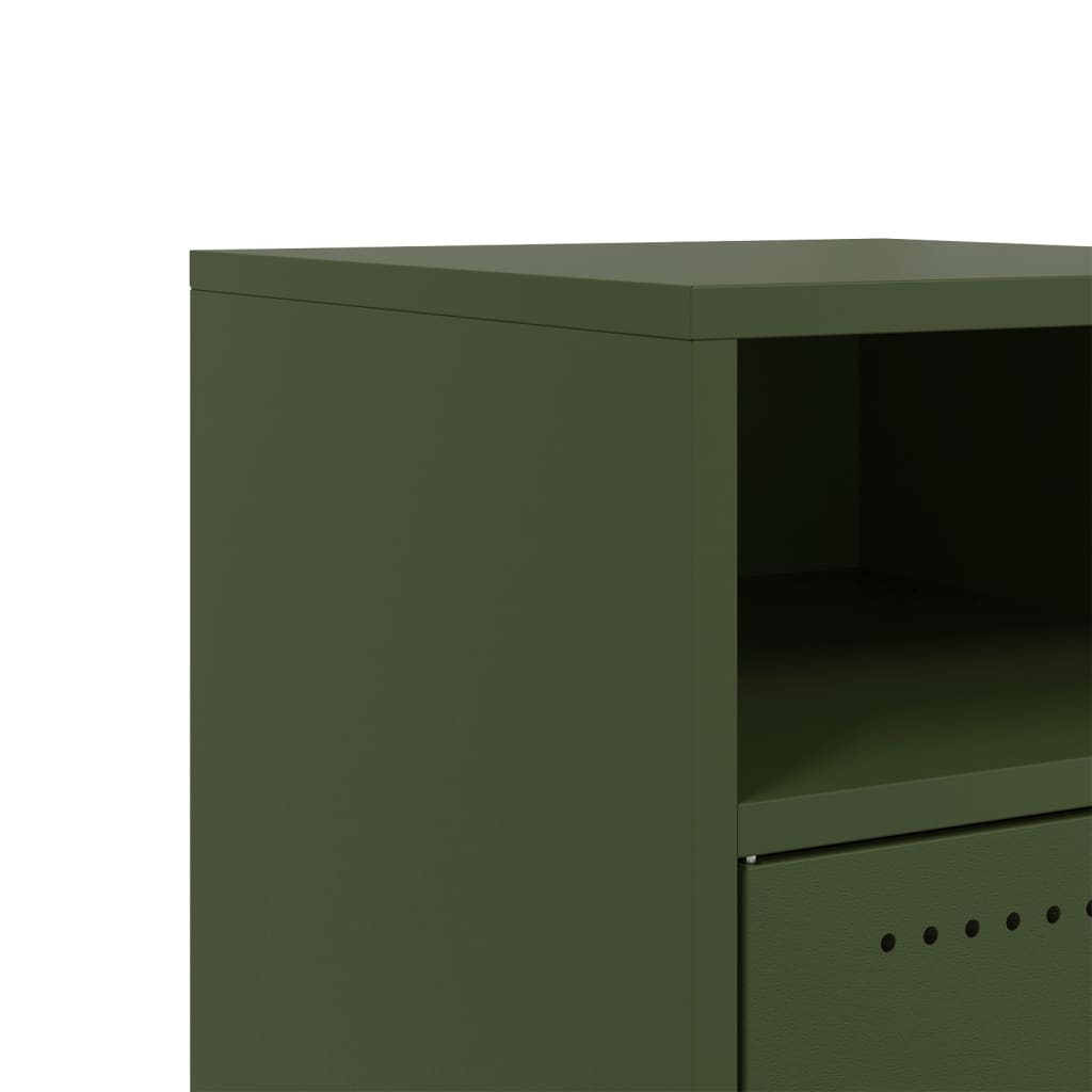 Olive Green Steel Bedside Cabinets Set of 2 - 36x39x59 cm