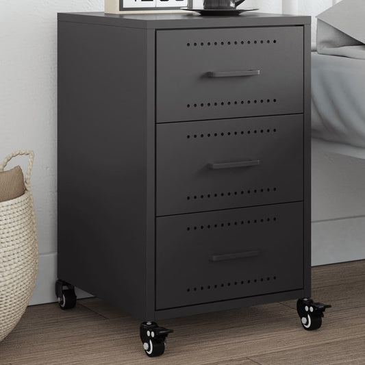 Sleek Black Steel Bedside Cabinet 36x39x59 cm | Modern Design