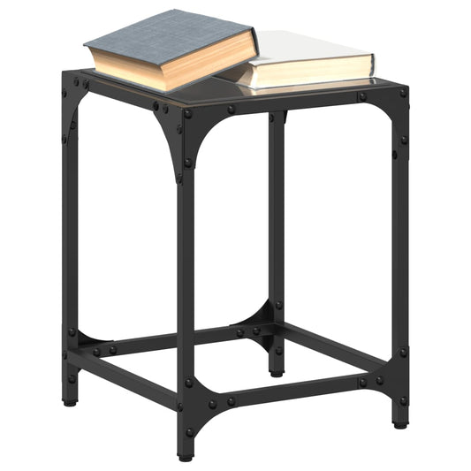 Coffee Table with Black Glass Top 30x30x40 cm Steel