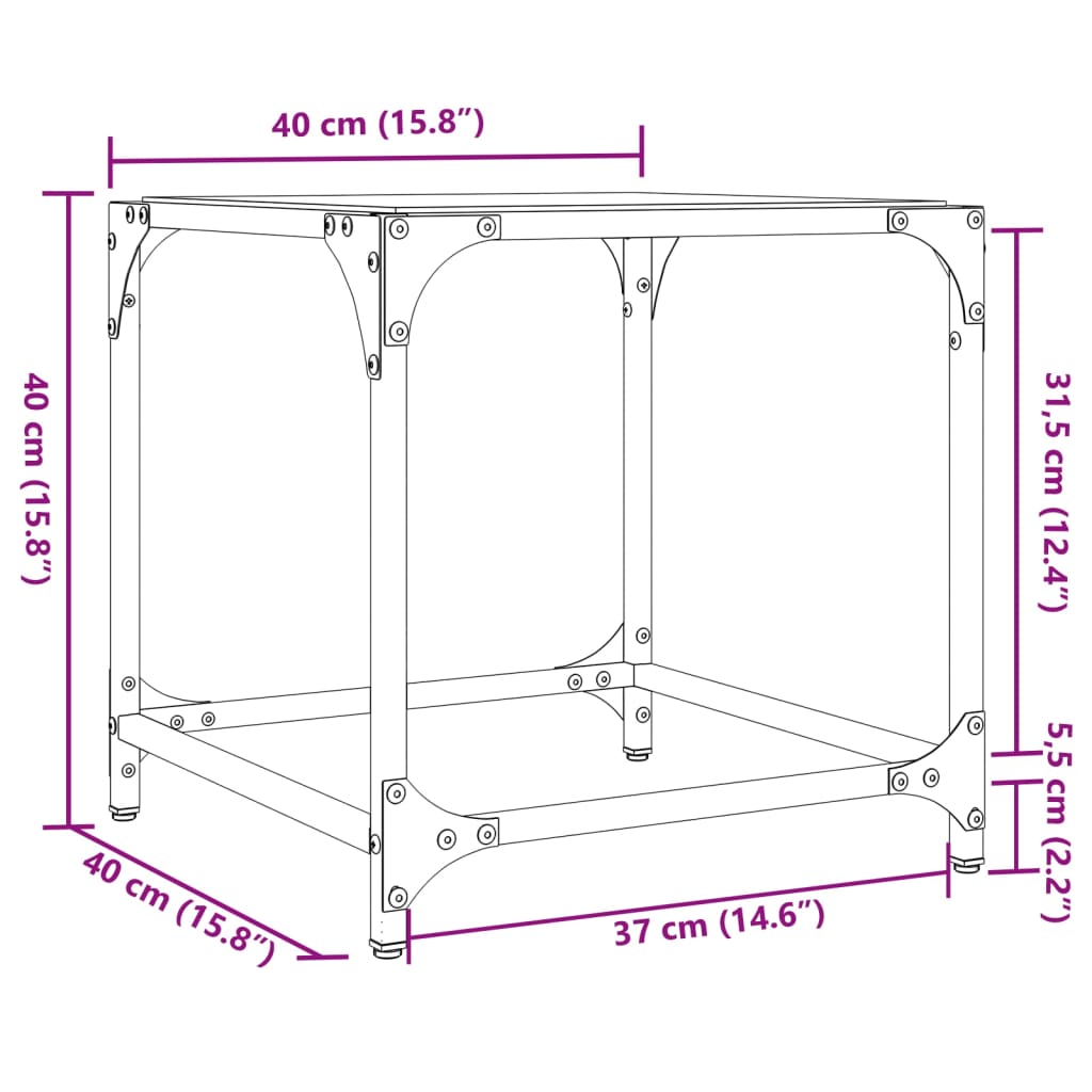 Coffee Table with Black Glass Top 40x40x40 cm Steel
