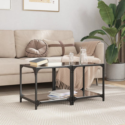 Coffee Tables with Black Glass Top 2 pcs 40x40x40 cm Steel