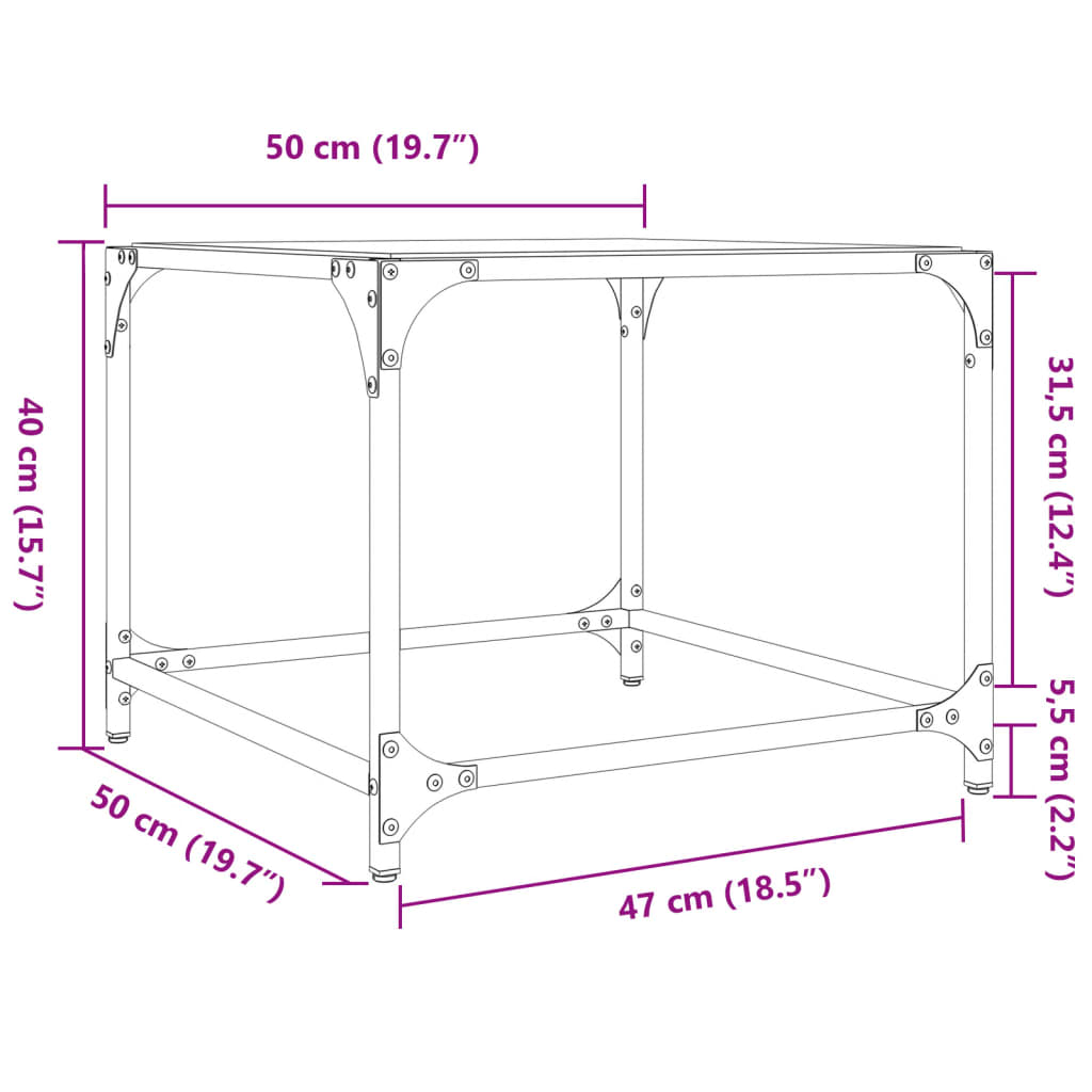 Coffee Table with Black Glass Top 50x50x40 cm Steel
