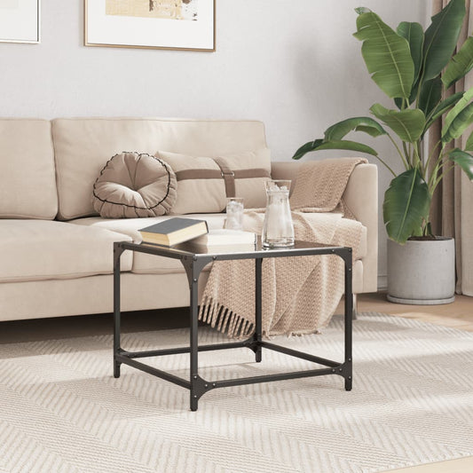 Coffee Table with Black Glass Top 50x50x40 cm Steel