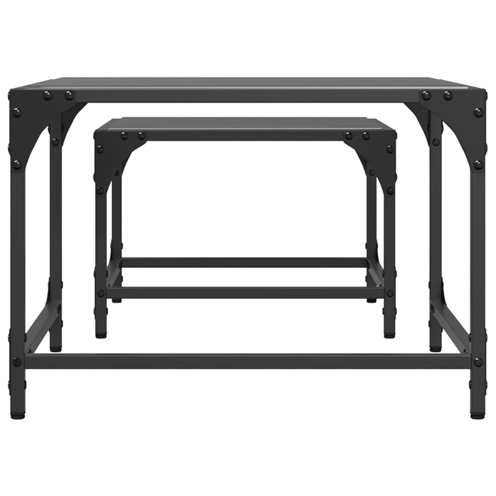 Nesting Coffee Tables 2 pcs with Black Glass Top Steel
