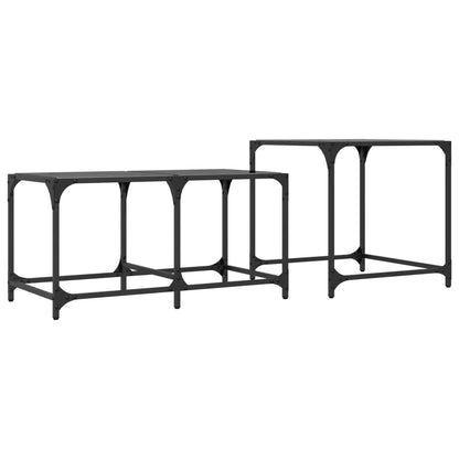 Nesting Coffee Tables 2 pcs with Black Glass Top Steel