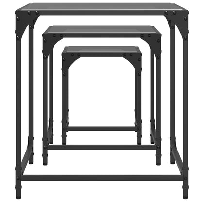 Nesting Coffee Tables 3 pcs with Black Glass Top Steel