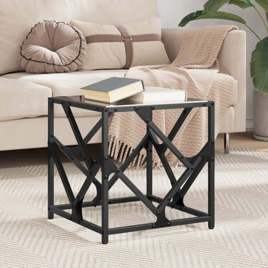 Coffee Table with Black Glass Top 40x40x41 cm Steel