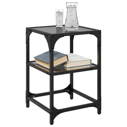 Coffee Tables with Black Glass Top 2 pcs 30x30x45 cm Steel