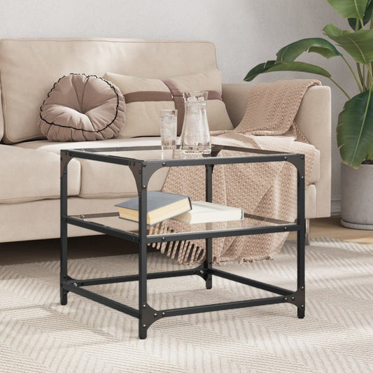 Coffee Table with Transparent Glass Top 50x50x45 cm Steel