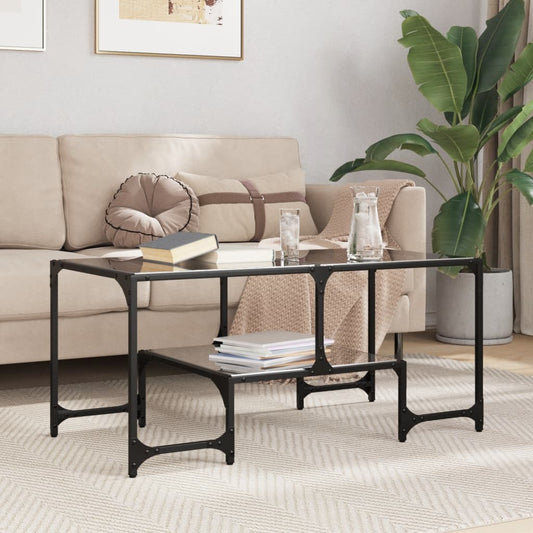 Coffee Table with Black Glass Top 98.5x50x45 cm Steel