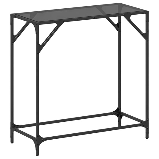 Sleek Black Glass Console Table 80x35x81 cm with Steel Frame