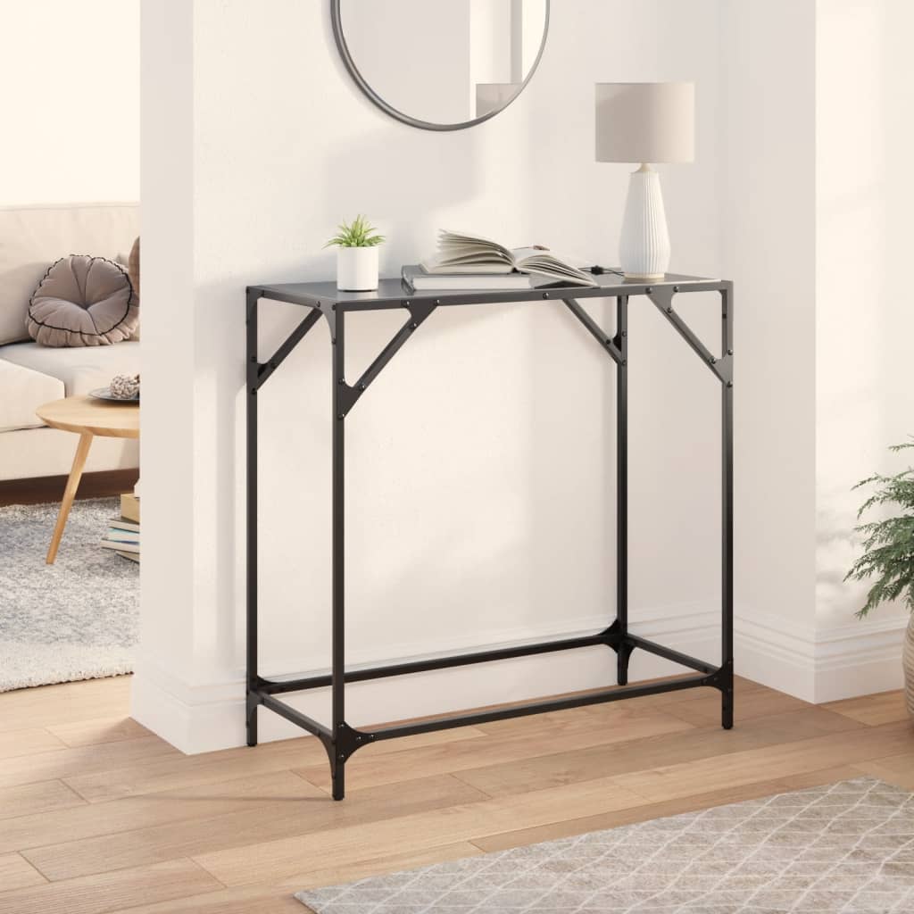 Sleek Black Glass Console Table 80x35x81 cm with Steel Frame