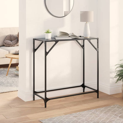 Sleek Black Glass Console Table 80x35x81 cm with Steel Frame