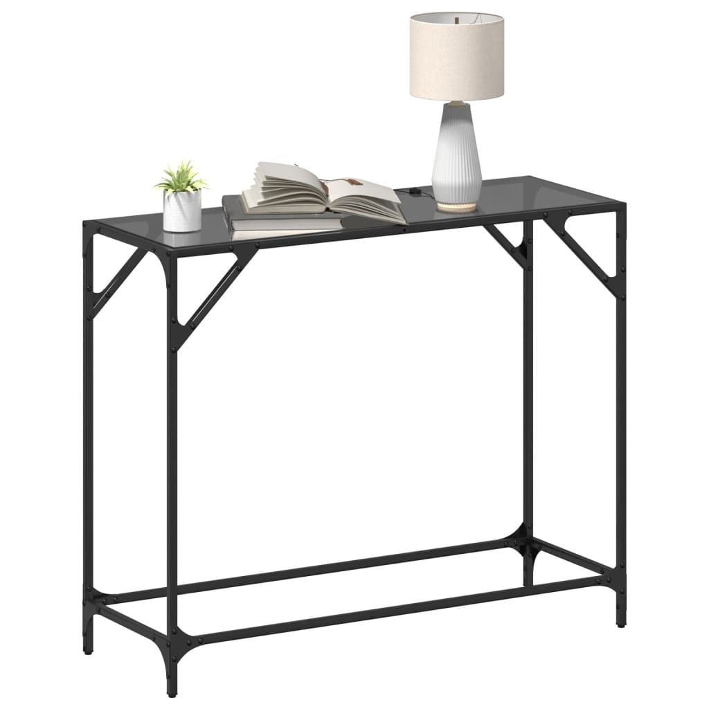 Elegant Console Table with Black Glass Top & Steel Frame, 98x35x81 cm