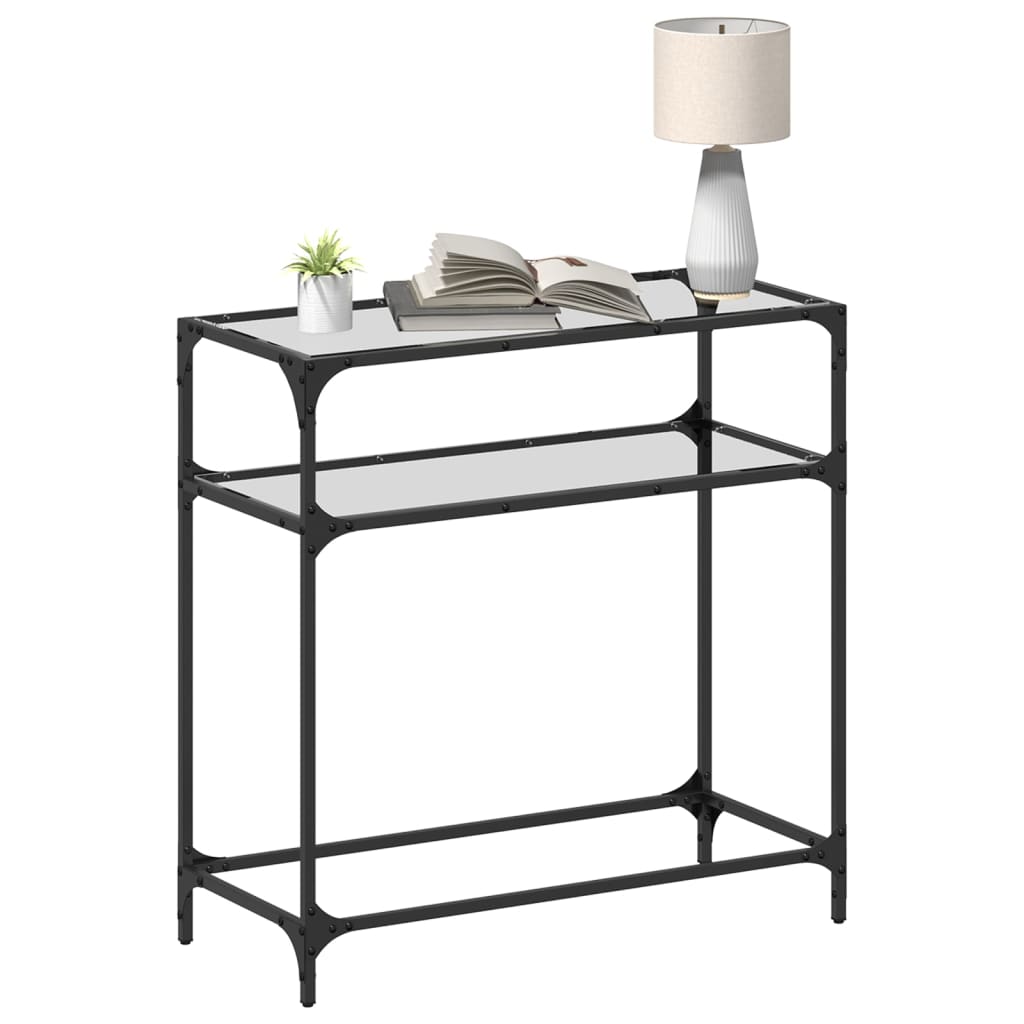 Steel Console Table with Transparent Glass Top, 80x35x81 cm