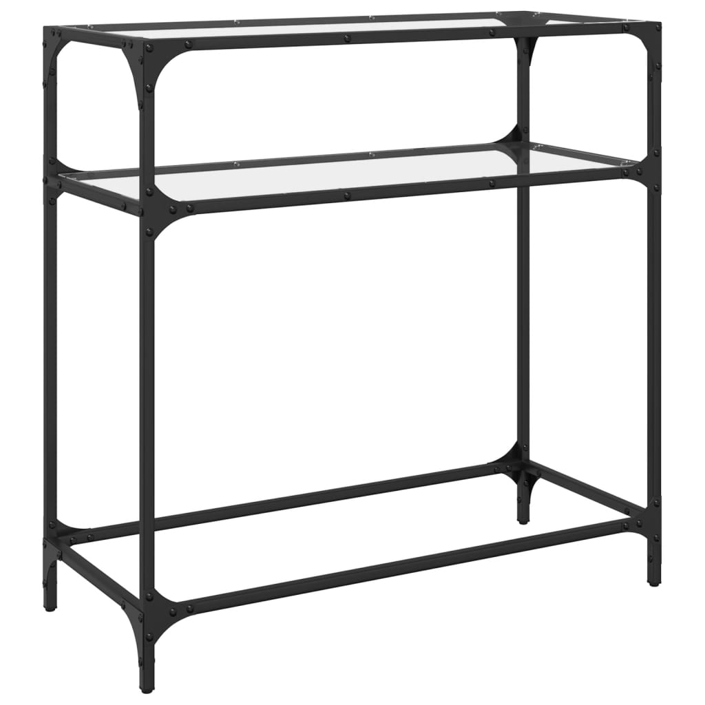 Steel Console Table with Transparent Glass Top, 80x35x81 cm
