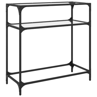 Steel Console Table with Transparent Glass Top, 80x35x81 cm