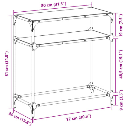 Steel Console Table with Transparent Glass Top, 80x35x81 cm
