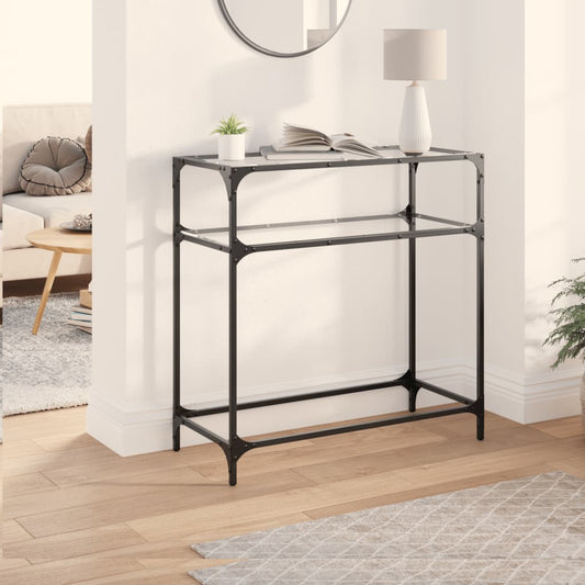 Steel Console Table with Transparent Glass Top, 80x35x81 cm