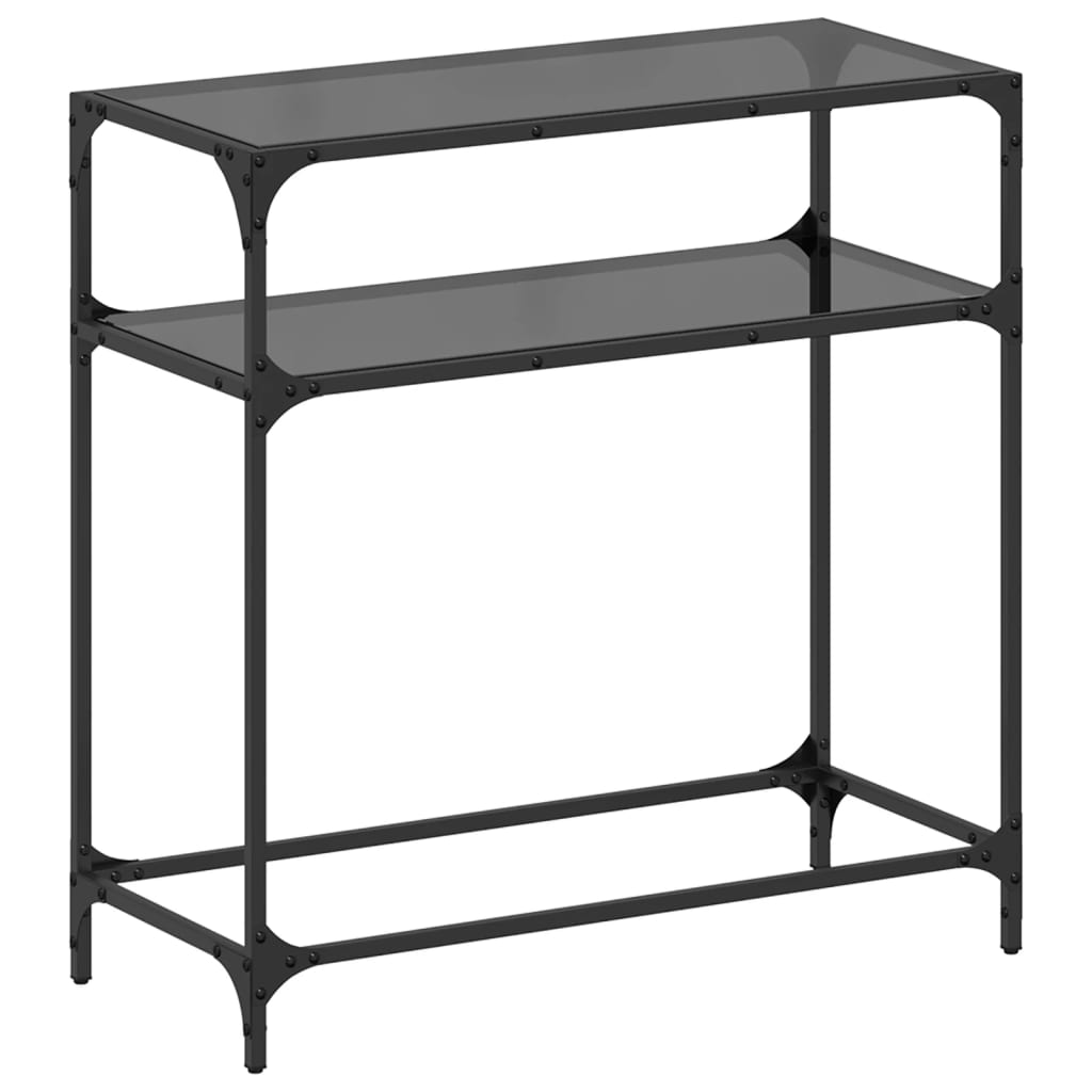 Sleek Steel Console Table with Black Glass Top - 80x35x81 cm