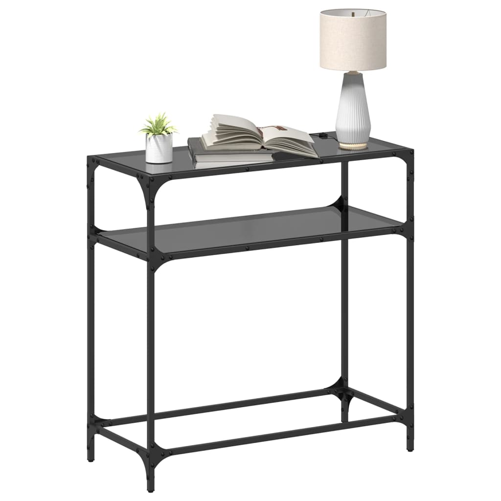 Sleek Steel Console Table with Black Glass Top - 80x35x81 cm
