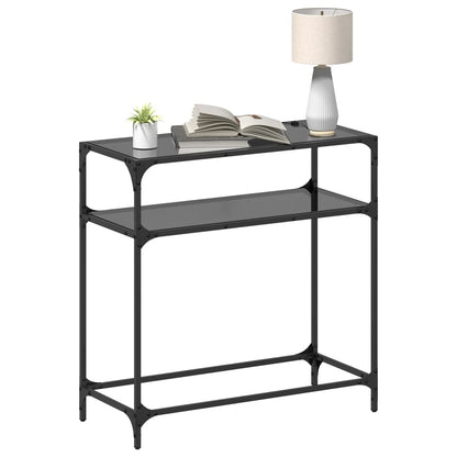Sleek Steel Console Table with Black Glass Top - 80x35x81 cm