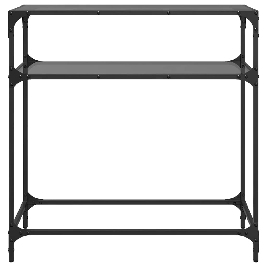 Sleek Steel Console Table with Black Glass Top - 80x35x81 cm