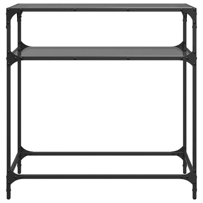 Sleek Steel Console Table with Black Glass Top - 80x35x81 cm