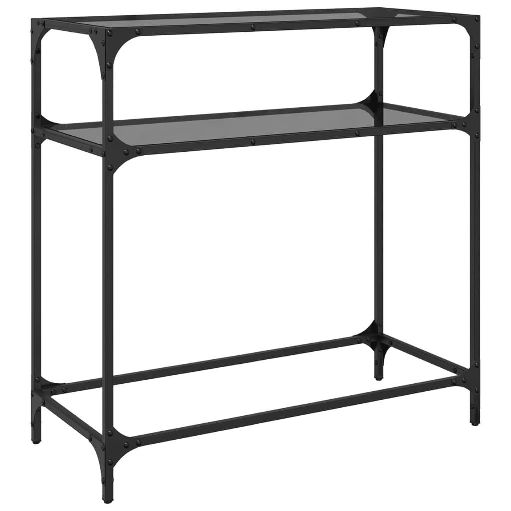 Sleek Steel Console Table with Black Glass Top - 80x35x81 cm
