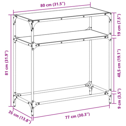 Sleek Steel Console Table with Black Glass Top - 80x35x81 cm