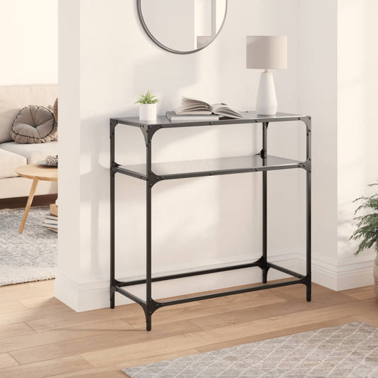 Sleek Steel Console Table with Black Glass Top - 80x35x81 cm