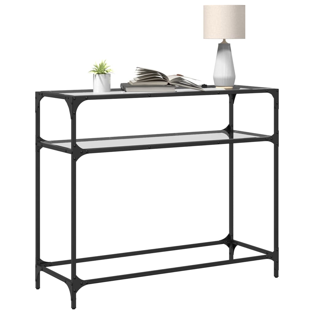 Sleek Steel Console Table with Glass Top, 98x35x81 cm