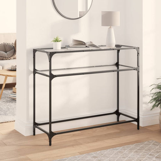 Sleek Steel Console Table with Glass Top, 98x35x81 cm