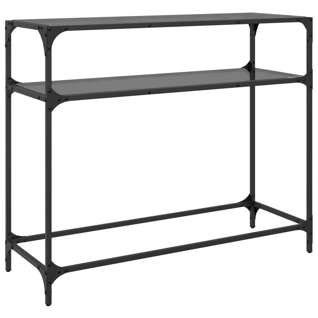 Sleek Black Glass Console Table 98x35x81 cm with Steel Frame